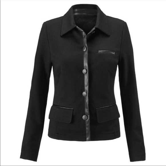 CAbi Jackets & Blazers - NWOT CAbi Style 3376 Black Faux Leather Trim Tudor Blazer Jacket